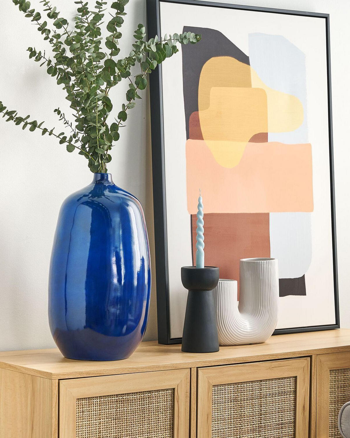 BLUMENVASE Terrakotta blau Vitoria - Blau, Stein (45cm) - Beliani