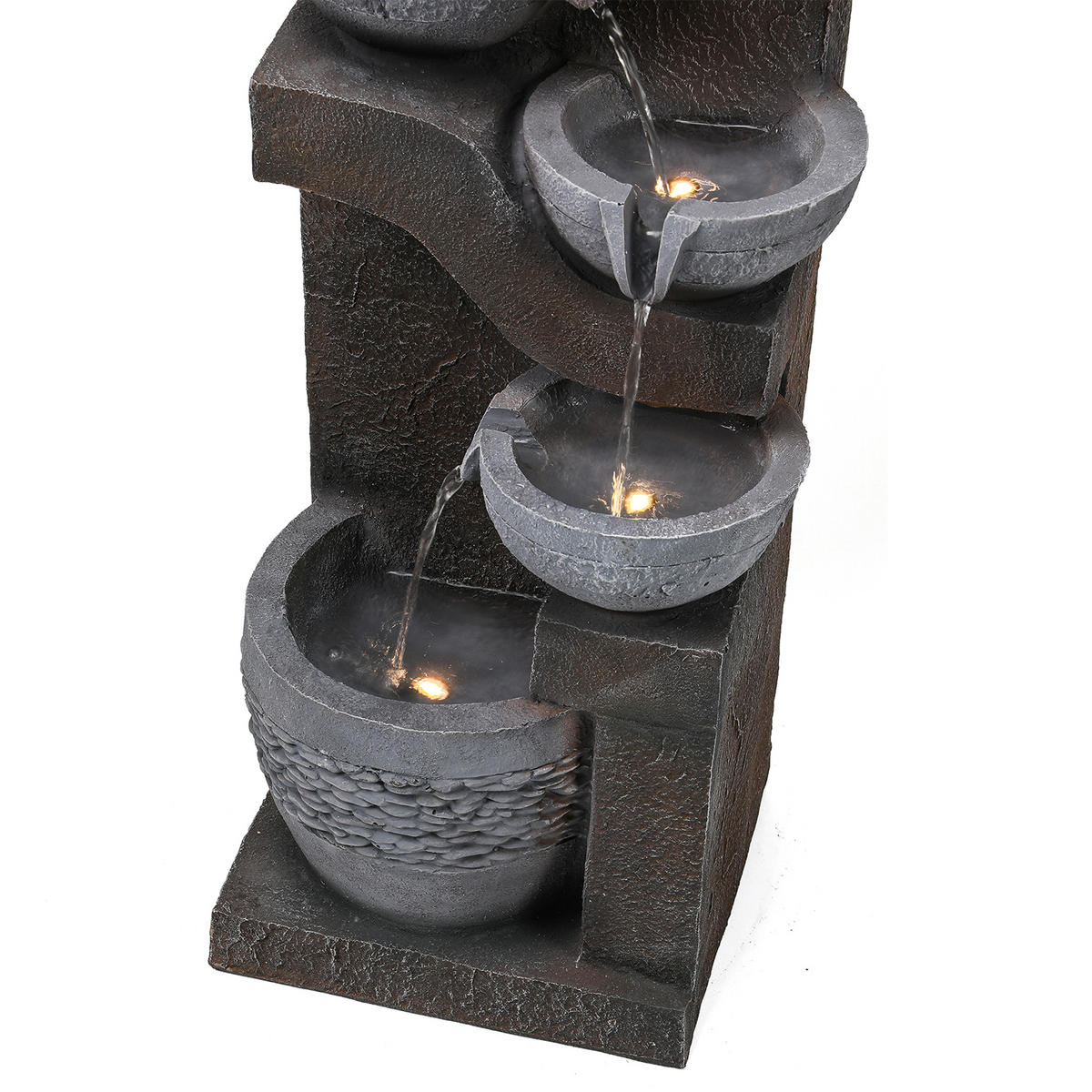 GARTENBRUNNEN, LED-Beleuchtung, Kunststein, Wasserspiel, Grau - Grau, Naturmaterialien (33.5/30.5/77.5cm) - FLIEKS