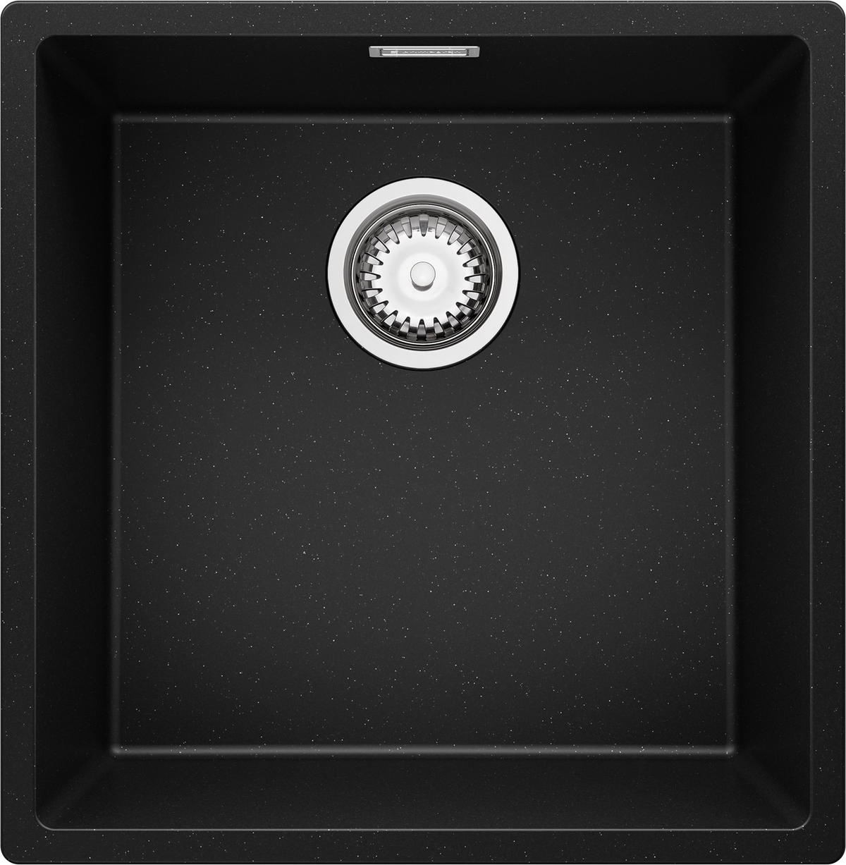 UNTERBAUSPÜLE GRANIT London, 2-er set Schwarz Metallic 46/47 cm 1 Becken + Ablauf-Set ab 50er Unterschrank - Chromfarben/Schwarz Hochglanz, Kunststoff (46/20/47cm) - Primagran