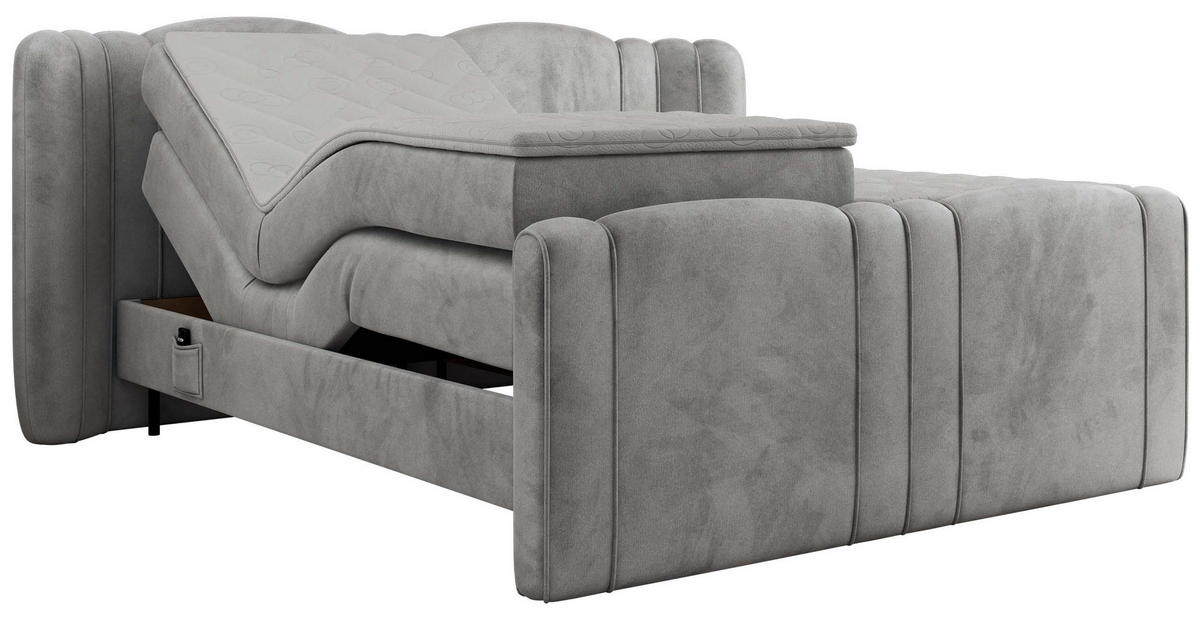 BOXBETT FORTINA 200/200 - Hellgrau Velvet - H4 - Hellgrau, Holz/Textil (200/200cm) - MKS