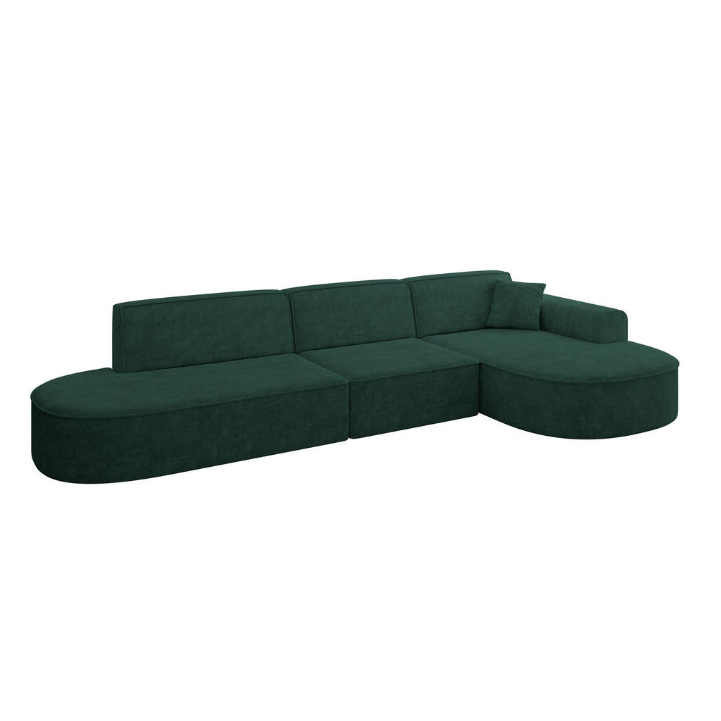 ALTDECOR ROHOVÁ SEDACÍ SOUPRAVA s otomanem vpravo MARI-L2 – 328 × 171 × 79 cm, zelený velur