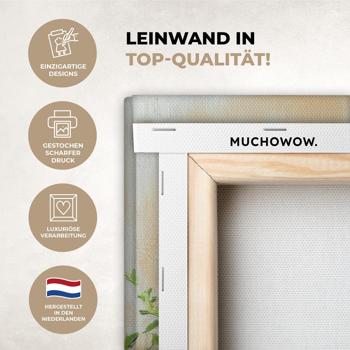 LEINWANDBILD Töpfe - Kräuter - Holz 50x50 cm - Terracotta, Textil (50/50cm) - MuchoWow