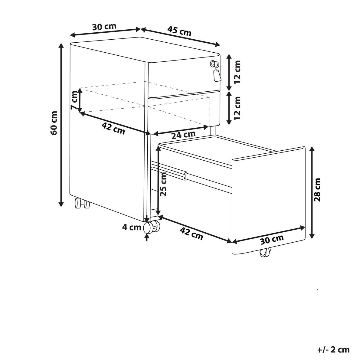 BÜROSCHRANK Metall Hellgrau Bolsena - Hellgrau/Grau, Metall (30/60/45cm) - Beliani