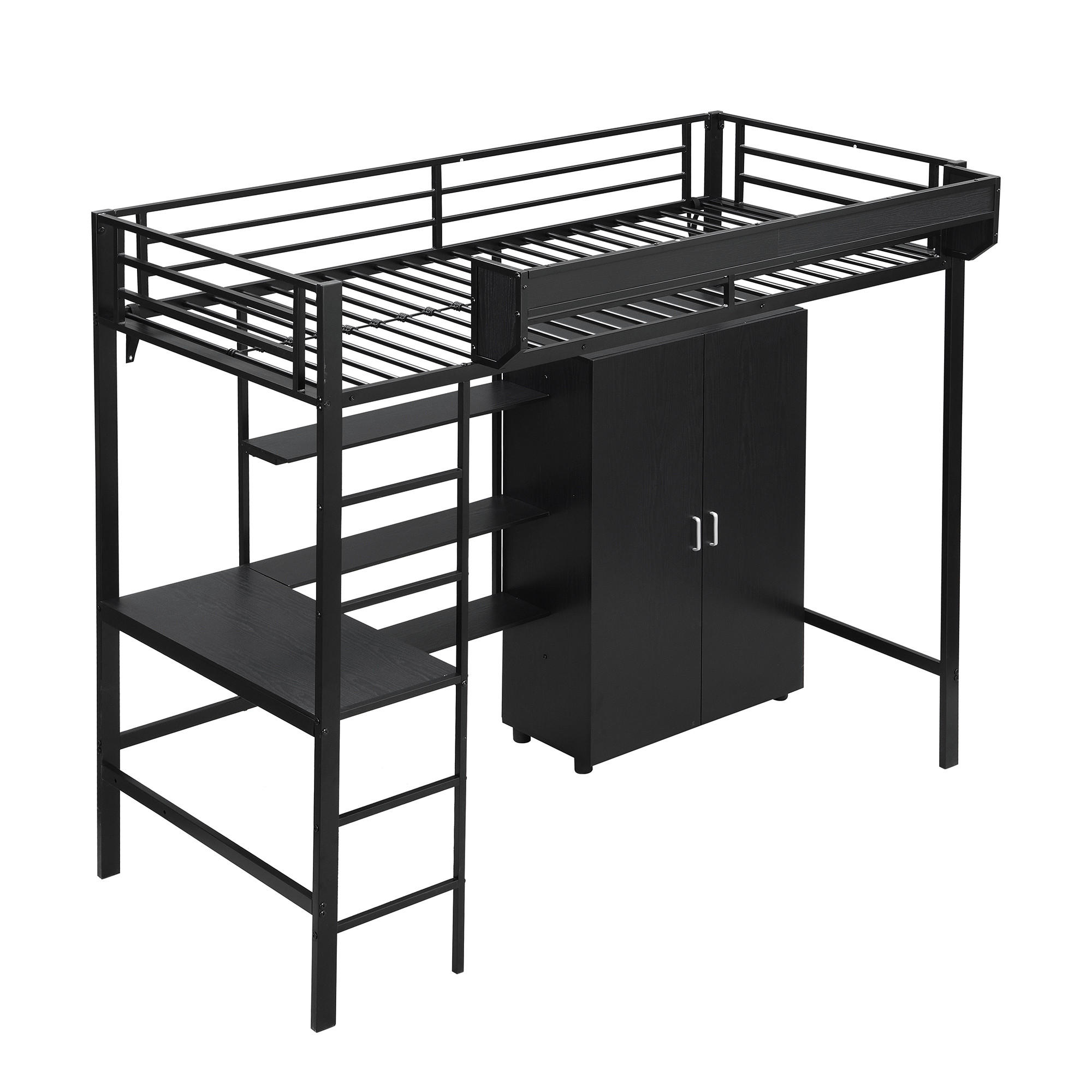 HOCHBETT 90/200 cm DE-02260, in Schwarz, mit Stauraum und Kleiderschrank - Schwarz, Holzwerkstoff/Metall (90/200cm) - ComfortXL