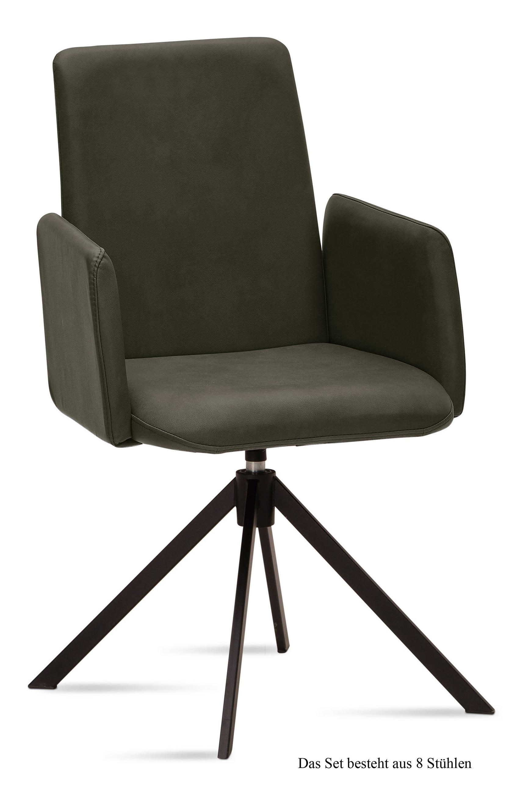 ARMLEHNSTUHL drehbar (8er-Set) Deasia 52x92x60 Schwarz/Khaki - Dunkelgrün/Schwarz, Kunststoff (60/92/52cm) - 58aufmkessel