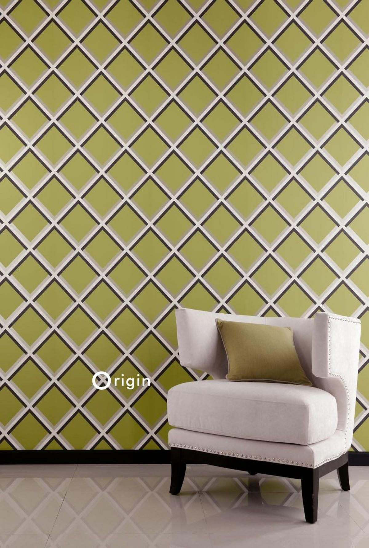 TAPETE geometrisches Motiv 52 cm x 10.05 m - Grün, Papier (52/1000cm) - Origin Wallcoverings