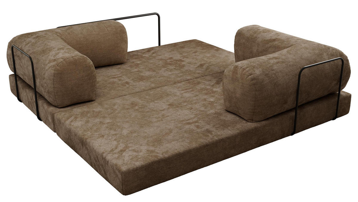TROJMIESTNA POHOVKA ORSETTO - Svetlohnedá Hladká ženilka - svetlohnedá/čierna, kov/textil (200/70/100cm) - MKS