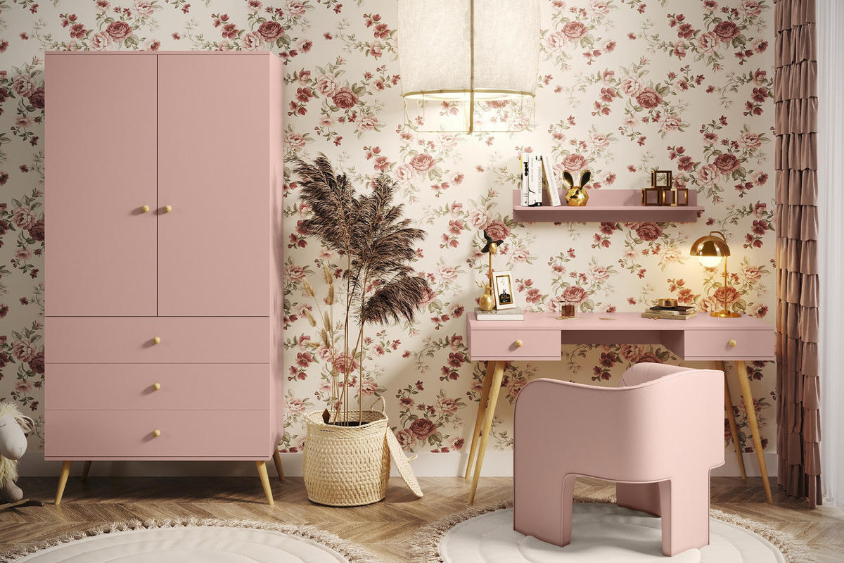 SCHREIBTISCH Rosa Skandinavischer Stil Mit Schubladen - Rosa, Holzwerkstoff (135/135/79cm) - Sepro Meble