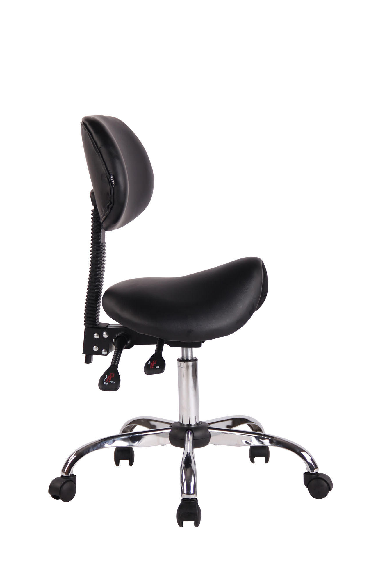 SATTELHOCKER mit Lehne KOLLI | Höhenverstellbar, Drehbar | Kunstleder | Schwarz - Schwarz, Leder/Metall (58/88/58cm) - DELUKE