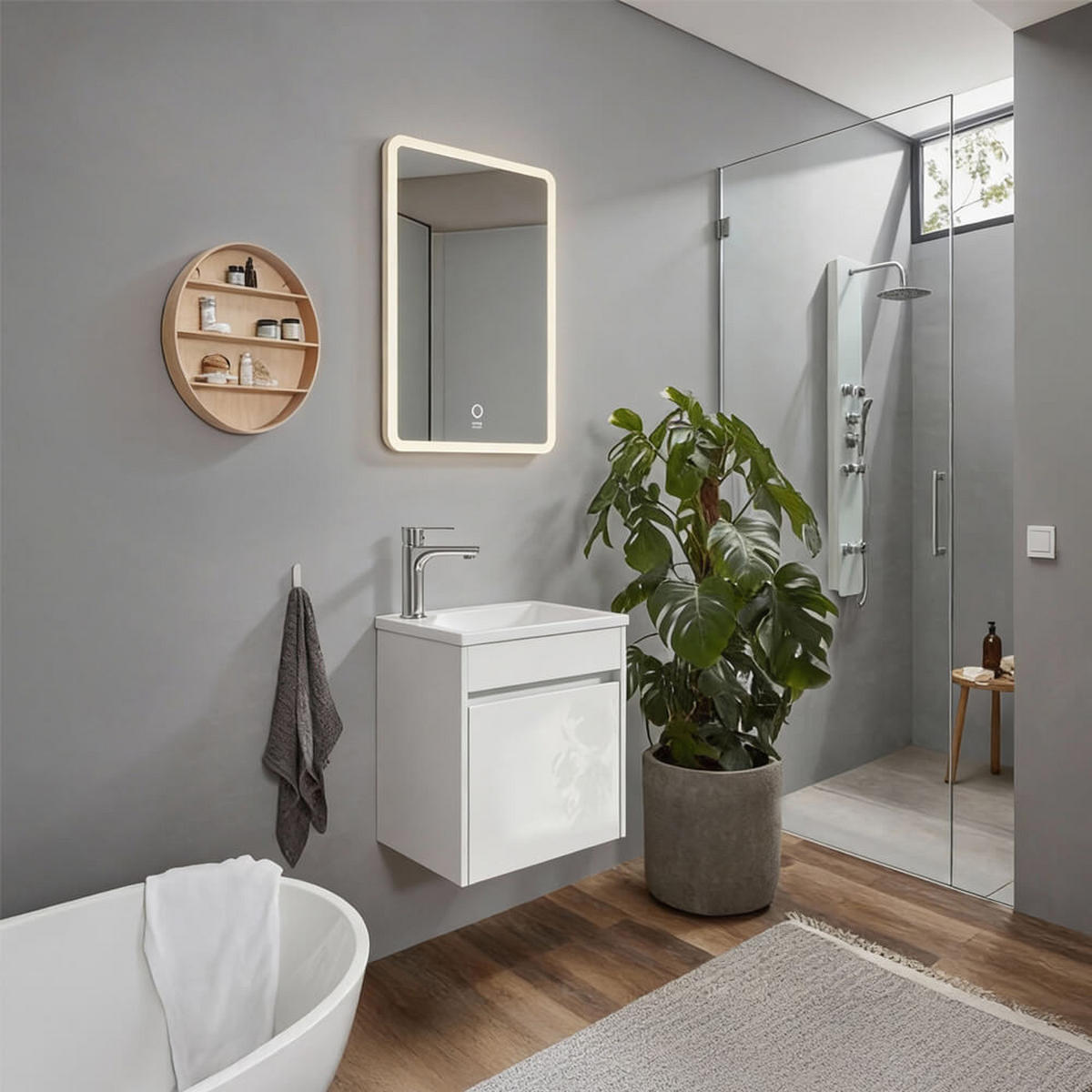 BADMÖBEL Komplettset BORKUM – Weiß - Weiß, Holzwerkstoff/Textil (45/48/25.5cm) - Home Deluxe