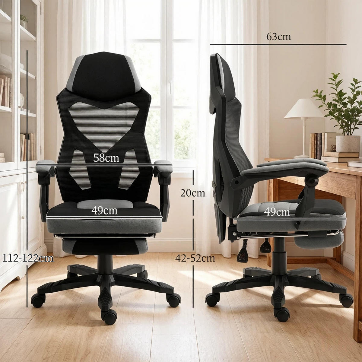 DREHSTUHL ergonomischer Gaming Bürostuhl mit Fußstütze bis 120 kg - Schwarz, Textil (58/112/63cm) - Gisaae