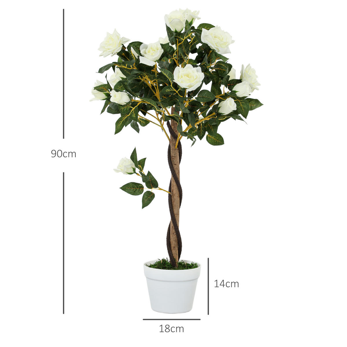 KÜNSTLICHE Rosenpflanzen 2er-Set groß 90 cm Kunstpflanze - Weiß/Grün, Kunststoff (90cm) - Outsunny