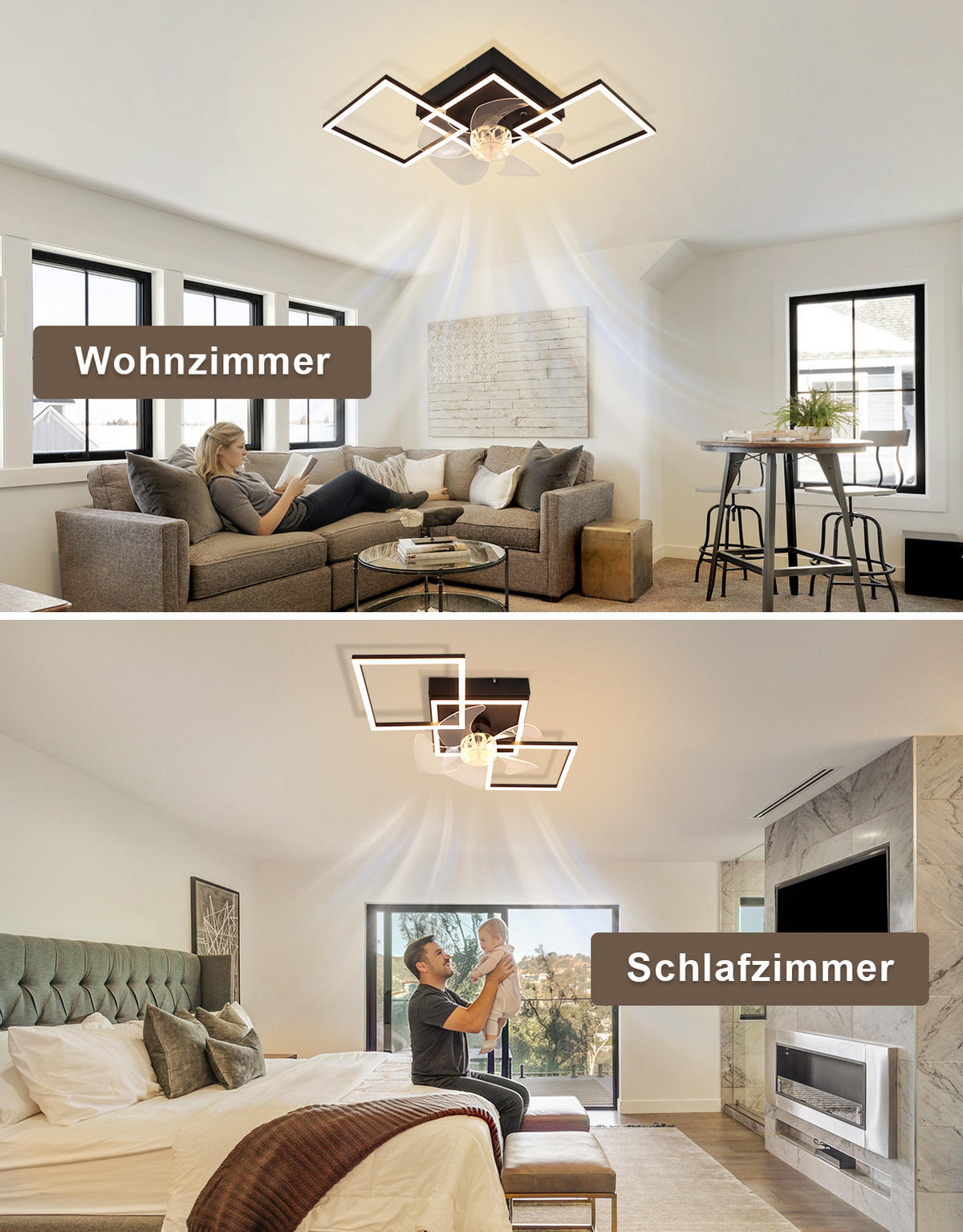 LED DECKENVENTILATOR Telven 68/31/14 cm - Schwarz, Kunststoff/Metall (68/31/14cm) - ZMH