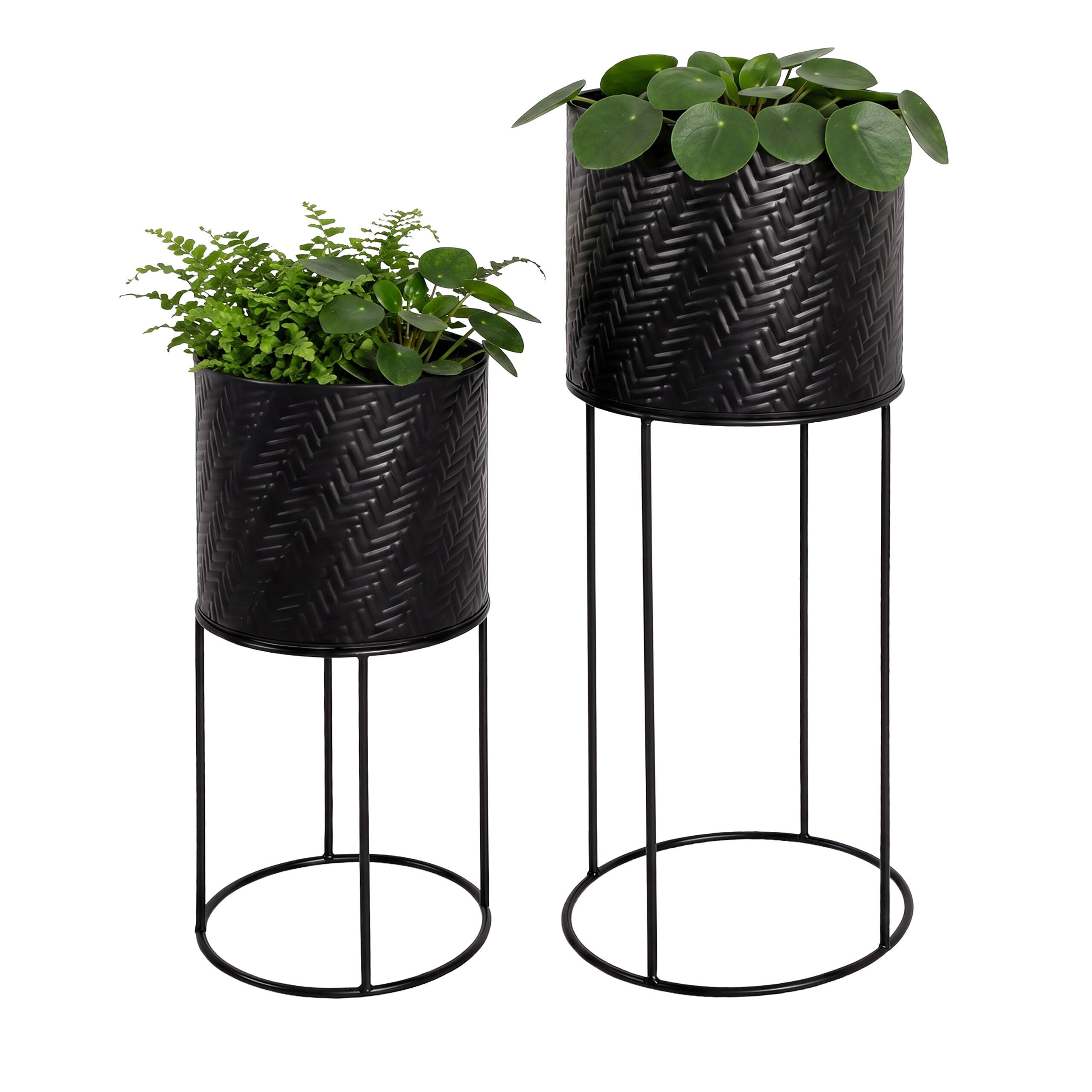BLOMSTATIV Svart 2-pack Metall 41x18 cm - Svart, Metall (20/60/20cm) - Relaxdays