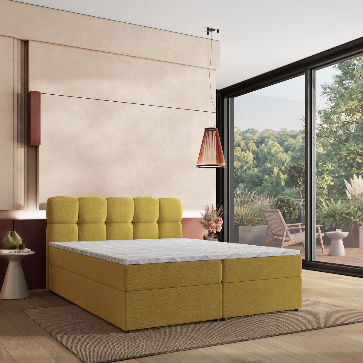 BOXBETT MERU 140x200 cm mit Matratze und Topper - Gelb - Gelb, Holz (140/200cm) - MASSENO