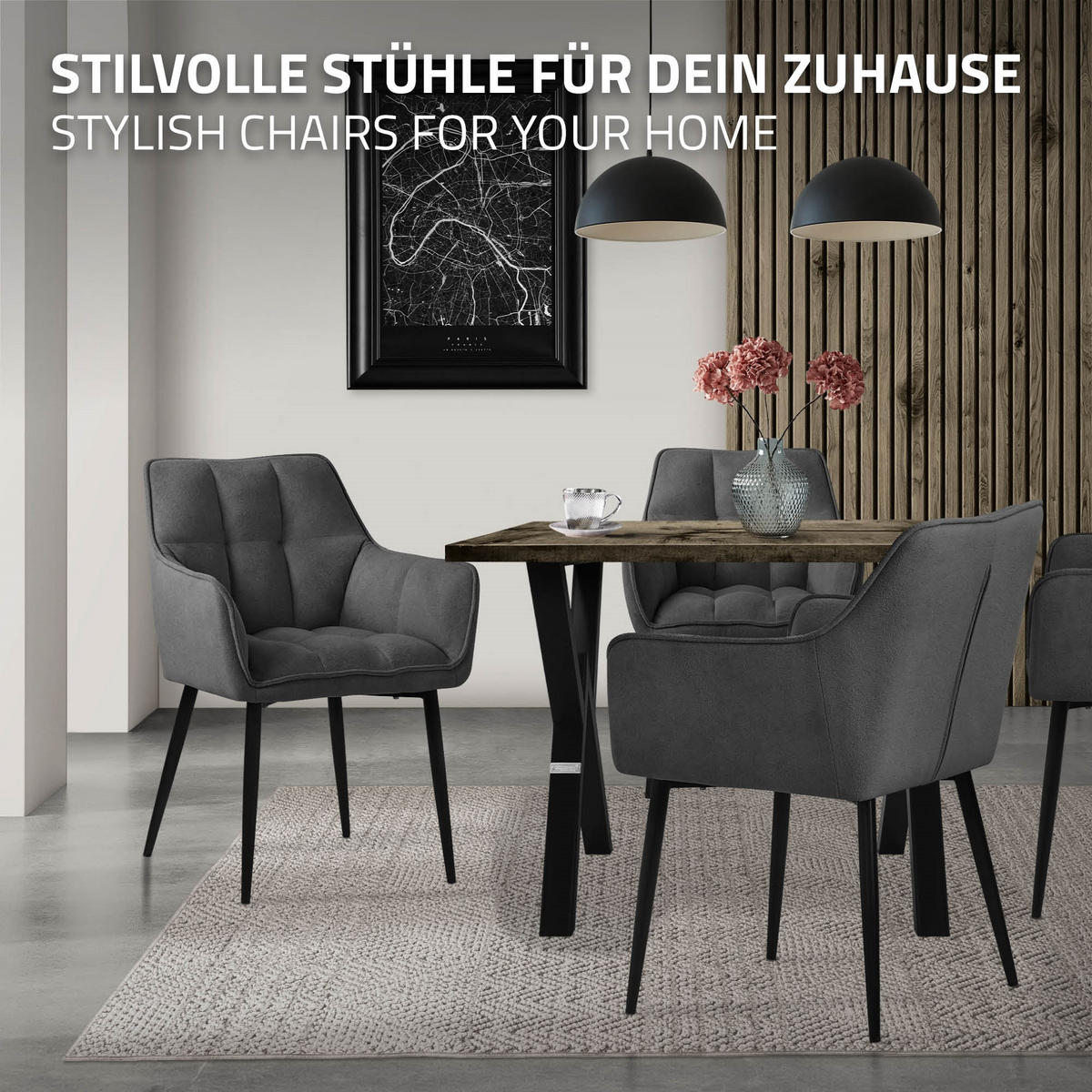 JÍDELNÍŽIDLA, SADA 6 KS, tmavě šedá froté látka - černá/tmavě šedá, kov/textil (63/90/57cm) - ML-DESIGN