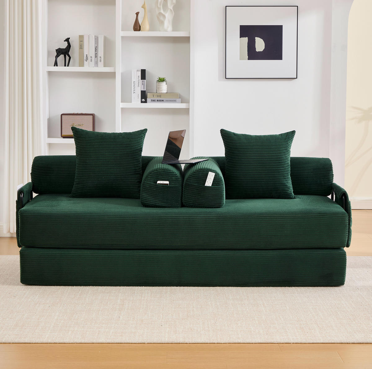 SOFA 200/94/67 cm aus Cord mit Metallgestell und 3 Kissen Emerald - Smaragdgrün, Textil (94/67/200cm) - Modenvie