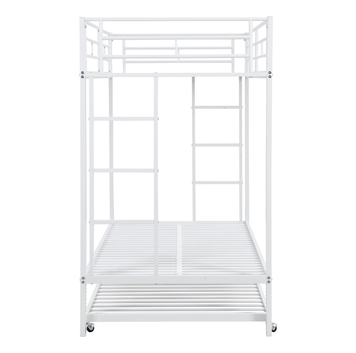 ETAGENBETT 90/200 cm aus Metall mit Ausziehbett und hohem Sicherheitsgeländer - Weiß, Metall (90/200cm) - Flora Grace