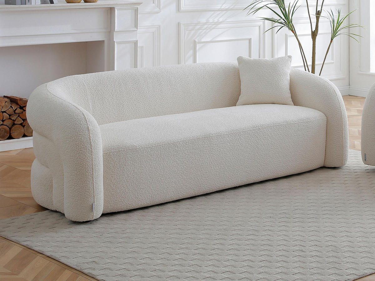 SOFA 3-Sitzer - Bouclé Stoff Weiß - LAPIOTA - Weiß, Textil (220/75/91cm) - Vente-Unique