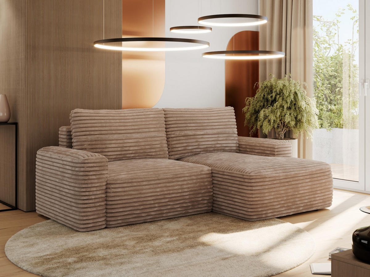 ECKSOFA BELLUNO L Braun Cord - Rechts - Schwarz/Braun, Textil (233/144cm) - MKS