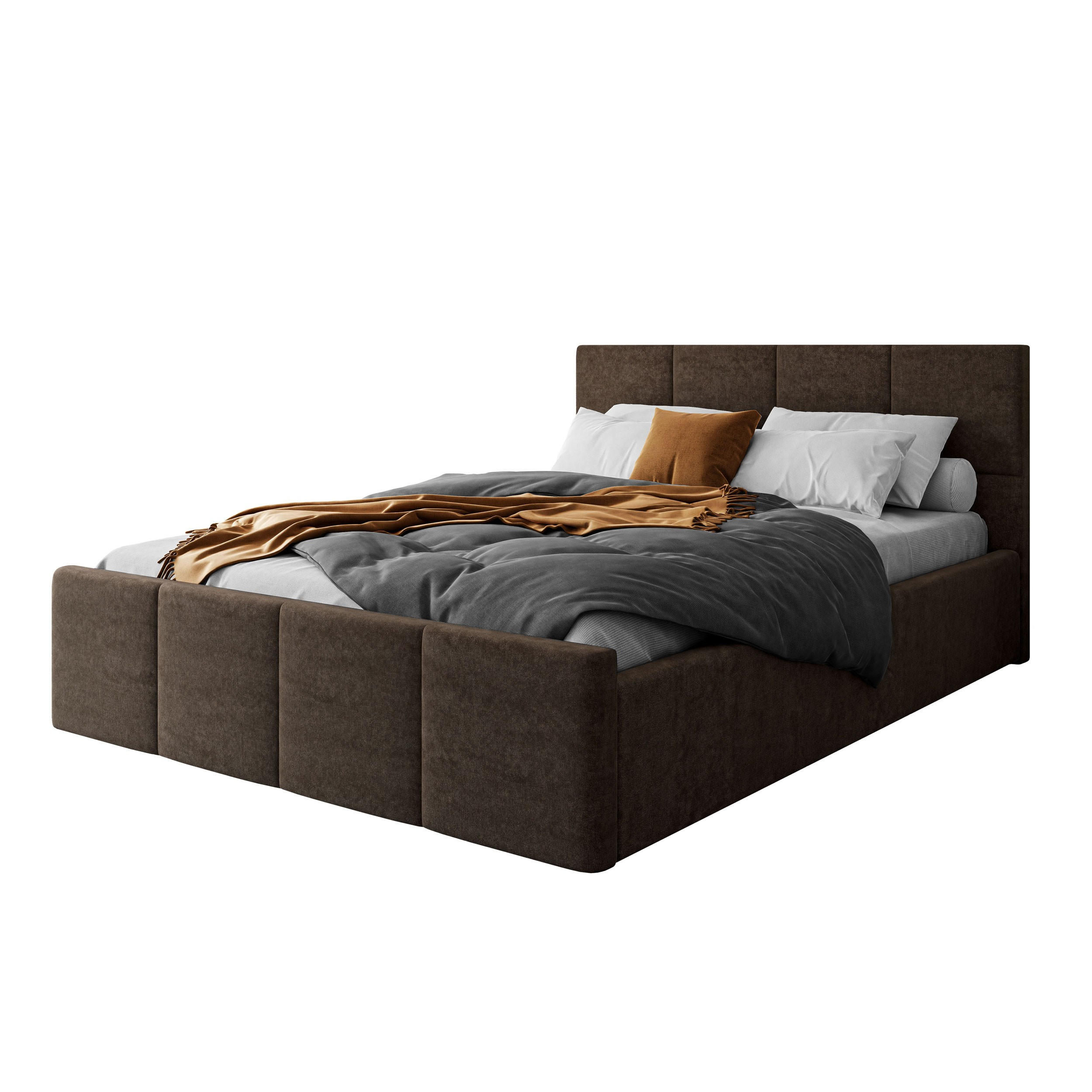 POLSTERBETT AVA 140x200 cm Boston Brown, 34 Holzlatten, Kopfteil 91 cm - Braun, Textil (140/200cm) - Lookway
