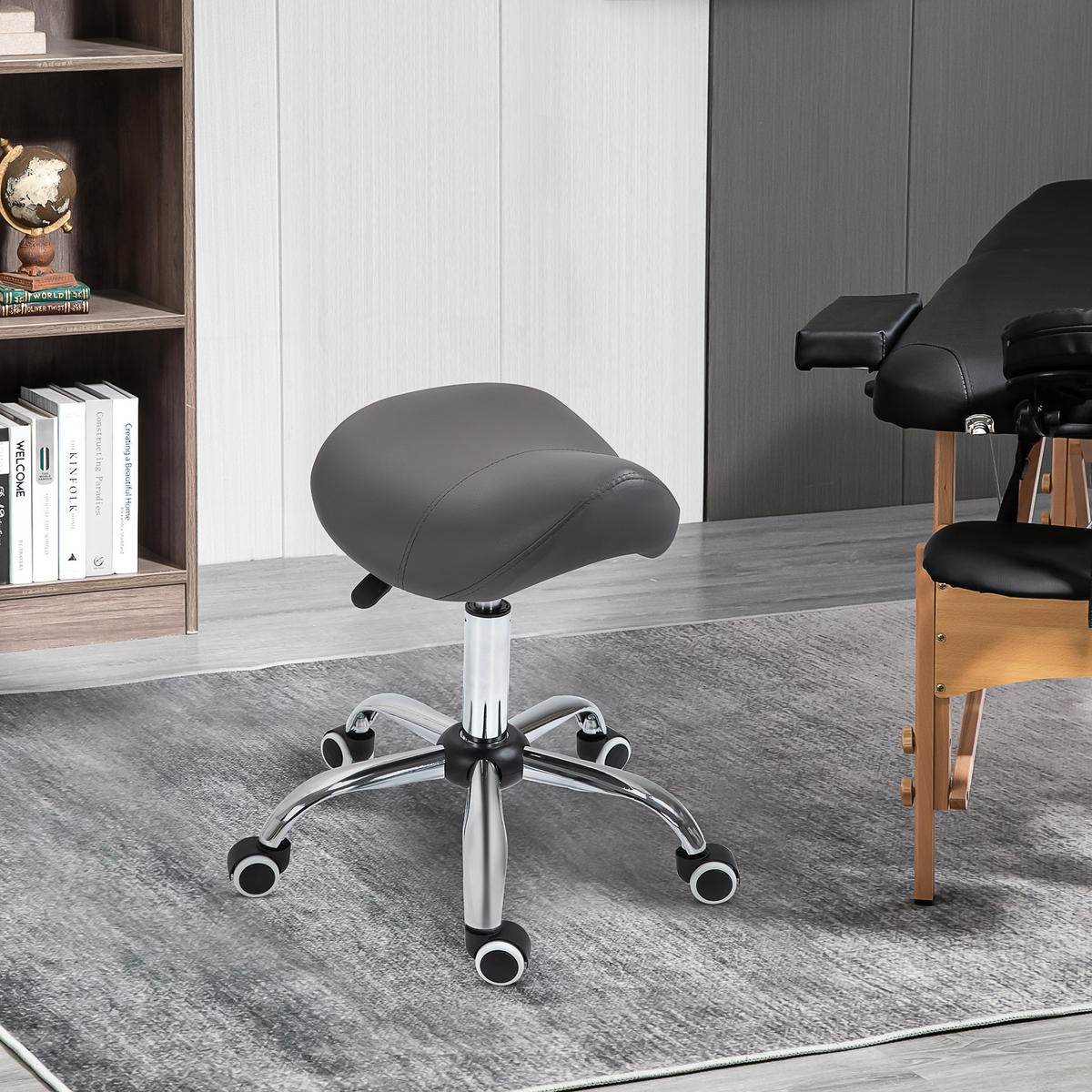 ROLLHOCKER Höhenverstellbarer Drehhocker Arbeitshocker mit Rädern Grau - Grau, Kunststoff (53/49/52cm) - HOMCOM