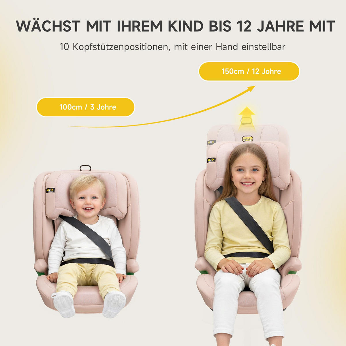 AUTOKINDERSITZ Kindersitzerhöhung i-Size R129& Verstellbare Kopfstütze - Rosa, Textil (44/80/46cm) - Gisaae