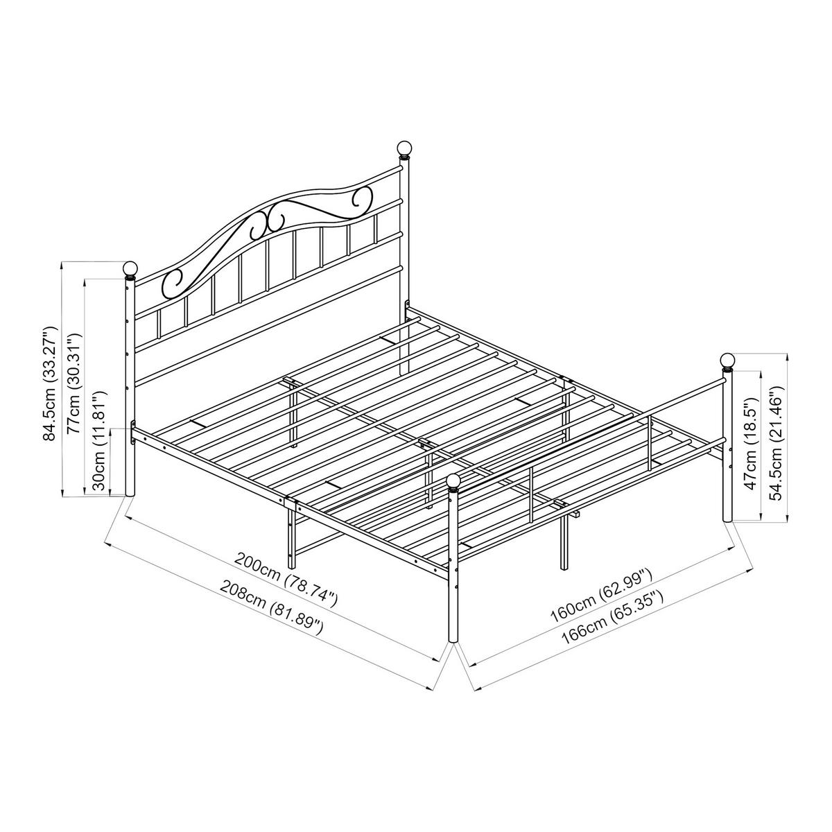 METALLBETT Florenz - Schwarz, Metall (160/200cm) - [en.casa]