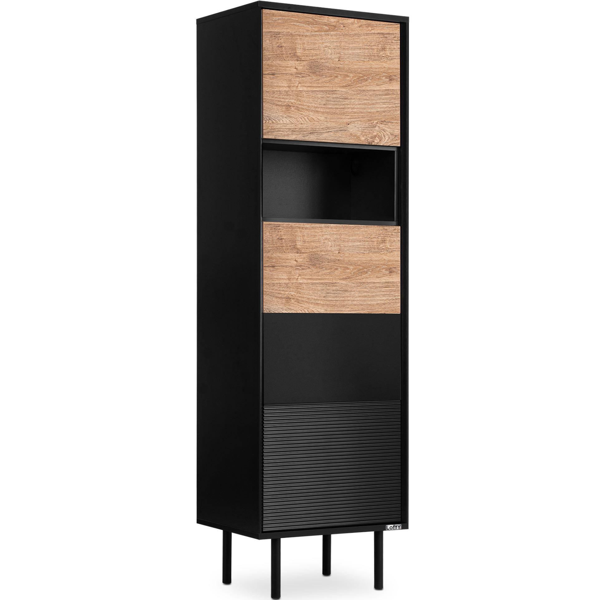 REGAL LOFTY Kreuzeinlage, schwarz / Eiche natur - Eichefarben/Schwarz, Holzwerkstoff (52/174/41cm) - KONSIMO®