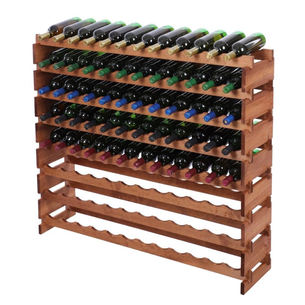 WEINREGAL VINOTECA FLEX PRO HxBxT 107x123x28cm 96 Flaschen auf 8 Ebenen Braun geölt - Braun, Holz (123/107/28cm) - PROREGAL
