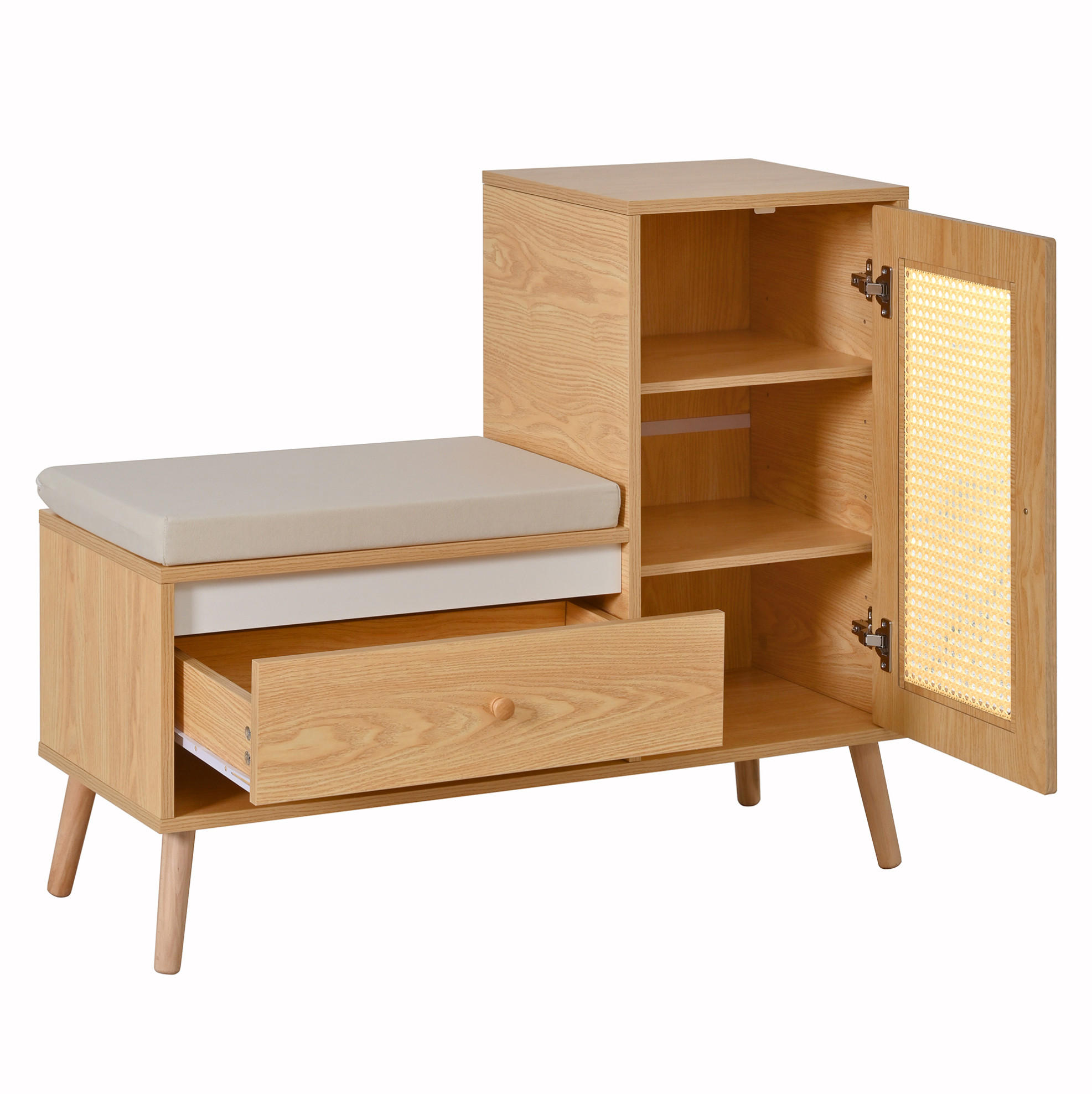 SCHUHSCHRANK 95,5/35/80,5 cm natur aus MDF mit Sitzkissen und Stauraum - Naturfarben, Holzwerkstoff (95.5/80.5/35cm) - OKWISH
