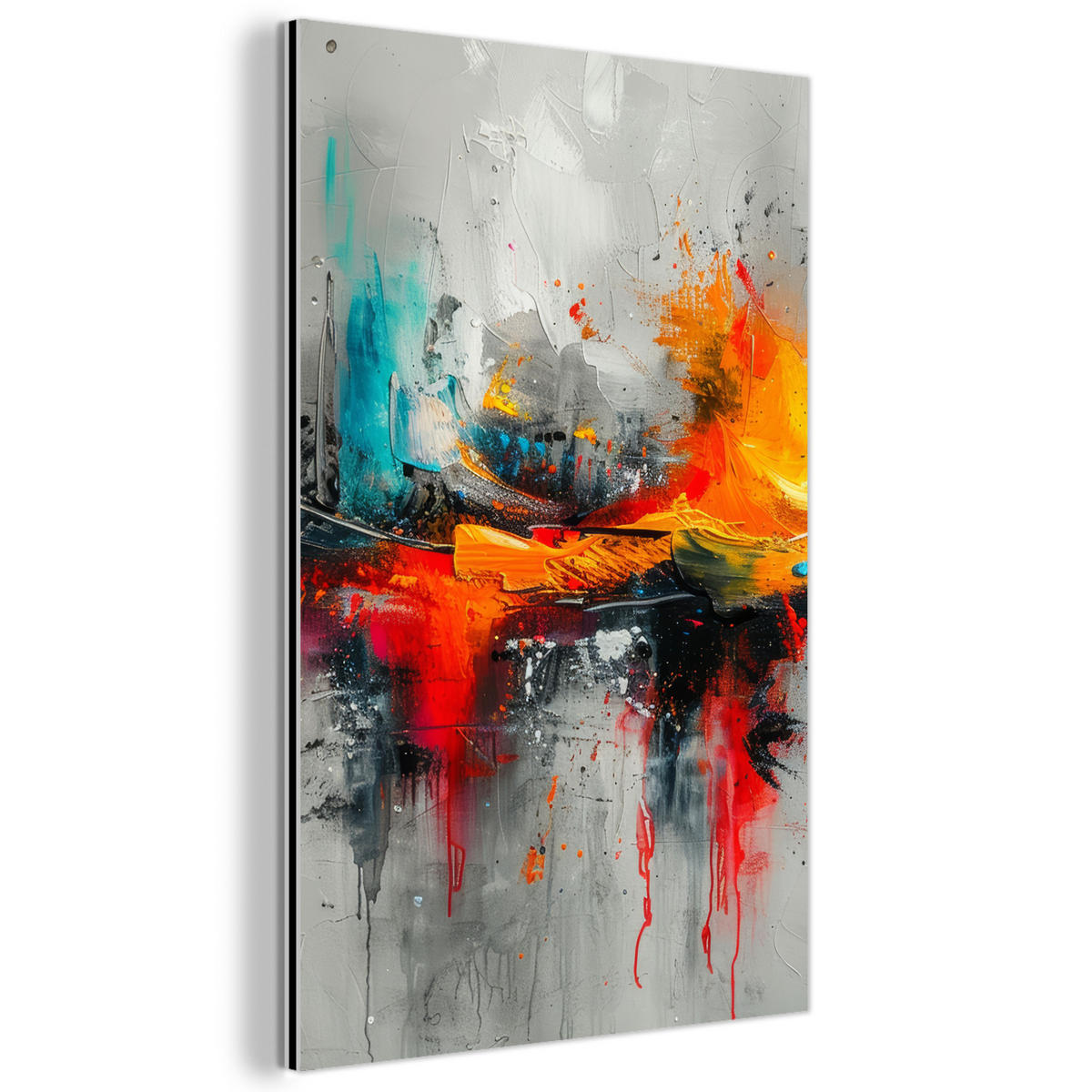METALLBILD Moderne Kunst - Orange - Grau - Abstrakt 40x60 cm - Hellgrau, Metall (40/60cm) - MuchoWow