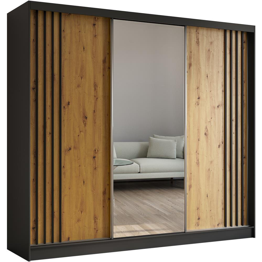 SCHWEBETÜRENSCHRANK Nela 240/216/61 schwarz mit Schubladen - Schwarz/Eiche Artisan, Holzwerkstoff (240/216/61cm) - Beautysofa