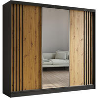 SCHWEBETÜRENSCHRANK Nela 240/216/61 schwarz mit Schubladen - Schwarz/Eiche Artisan, Holzwerkstoff (240/216/61cm) - Beautysofa