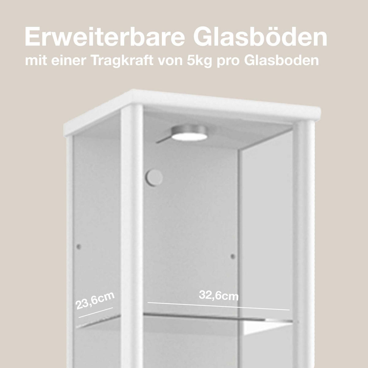 GLASVITRINE 33/37/176 cm mit LED & 4 höhenverstellbaren Glasböden - Transparent/Silberfarben, Glas/Holzwerkstoff (37/176/33cm) - K-Möbel