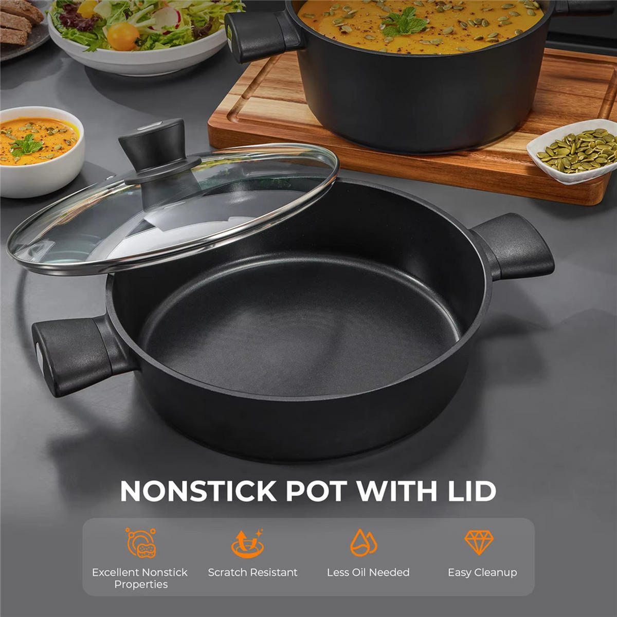 BRATPFANNE 28CM Induktion Antihaft Mit Deckel 3,8L - Schwarz, Metall (25.3/40/11.6cm) - Kaket