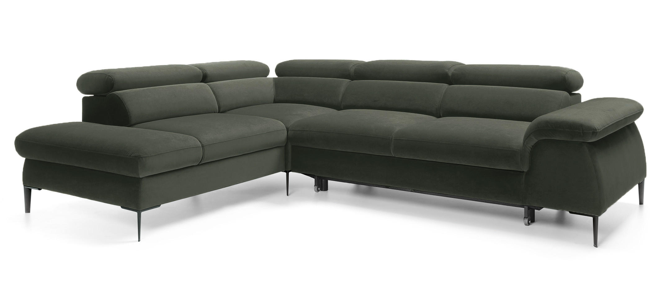 SCHLAFSOFA 280 cm Amaro L mit verstellbaren Kopfstützen, Links, Grün - Grün, Holz (280/214cm) - Emporius