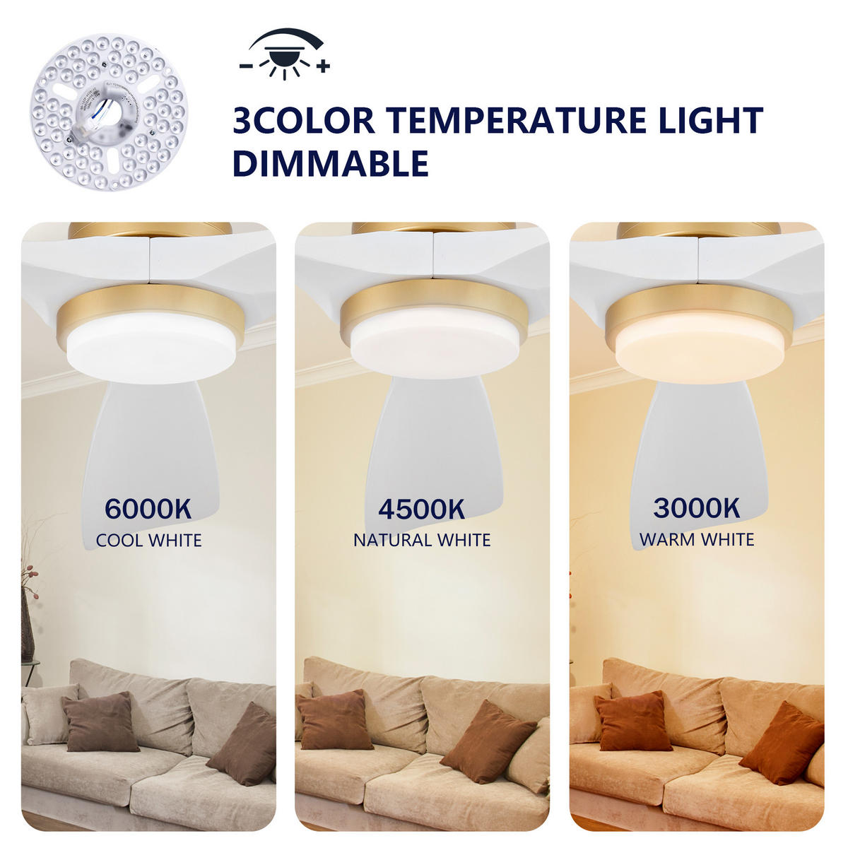 DECKENVENTILATOR DE-16253 52 Zoll mit Massivholzflügeln & Fernbedienung Weiß-Gold - Weiß, Holz/Metall (132/132/40cm) - ComfortXL