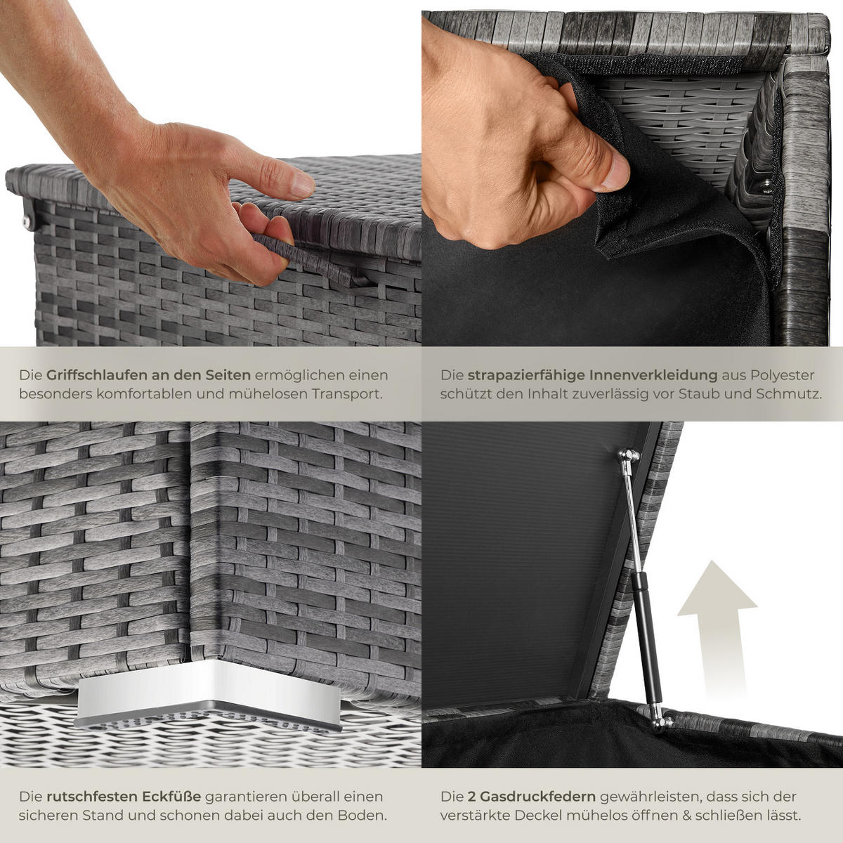 AUFLAGENBOX Oslo,145 x 82,5 x 79,5 cm,grau - Grau, Kunststoff (82.5/79.5/145cm) - tectake