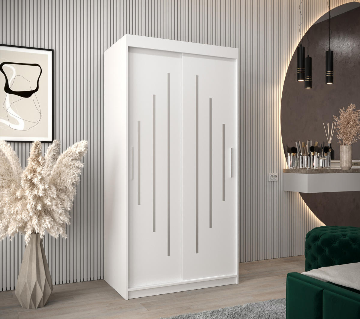 SCHWEBETÜRENSCHRANK 200/100/62 2-türig - Silberfarben/Weiß, Holz/Kunststoff (100/200/62cm) - Abiks Möbel