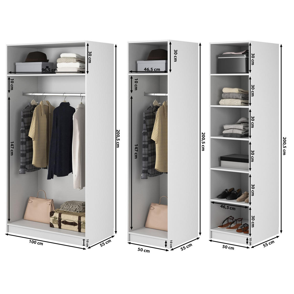 KLEIDERSCHRANK Moonir Weiß 200 cm - Goldfarben/Weiß, Holzwerkstoff/Metall (200/200.5/57cm) - Selsey