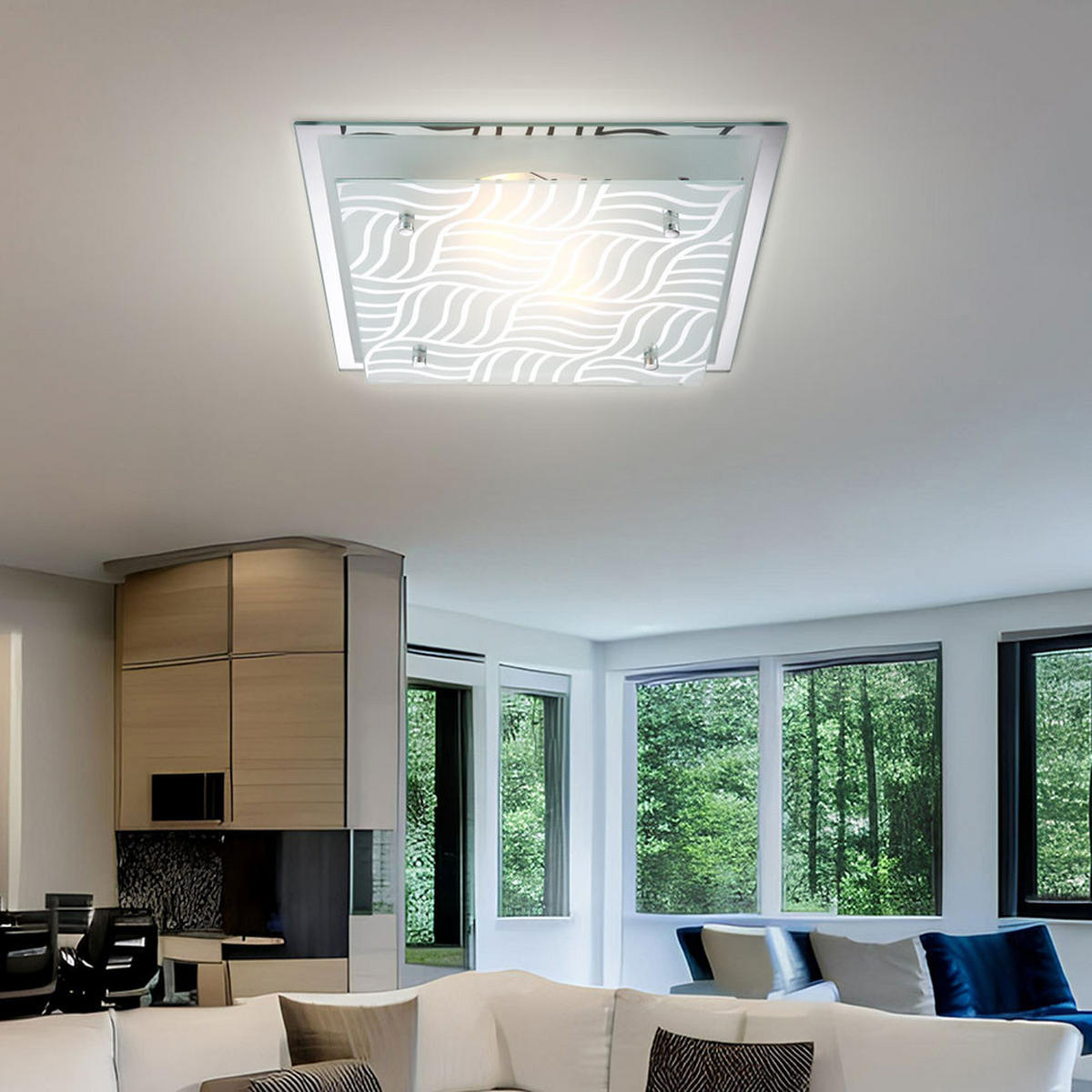 LED DECKENLEUCHTE Metall Chrom Silber - Silberfarben, Glas (35.5/35.5/8.5cm) - Globo Lighting