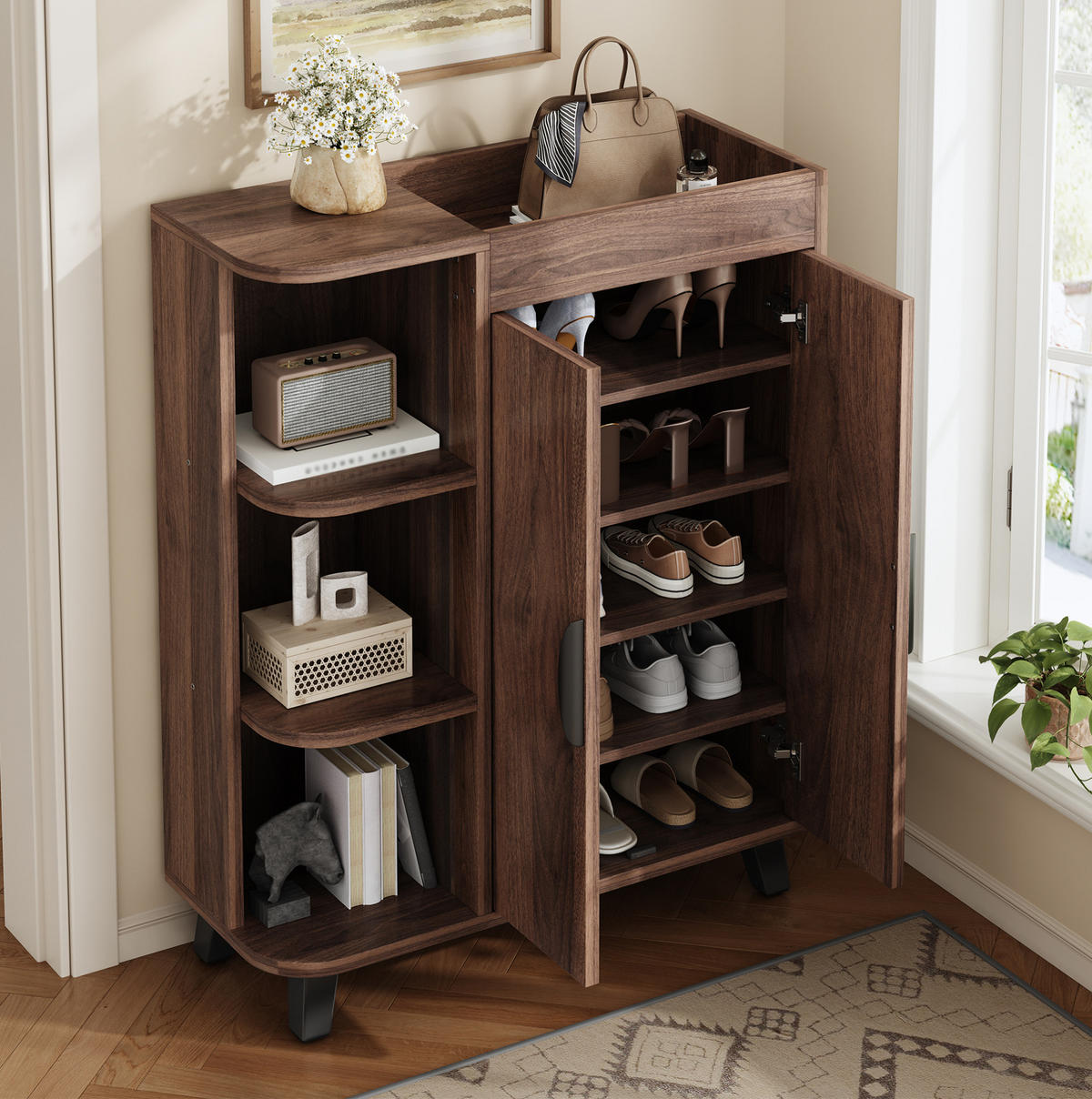 SCHUHSCHRANK schmal 80 x 32 x 99 cm Walnut mit offenen Fächern - Walnussfarben, Holzwerkstoff (32/99/80cm) - Beauniv