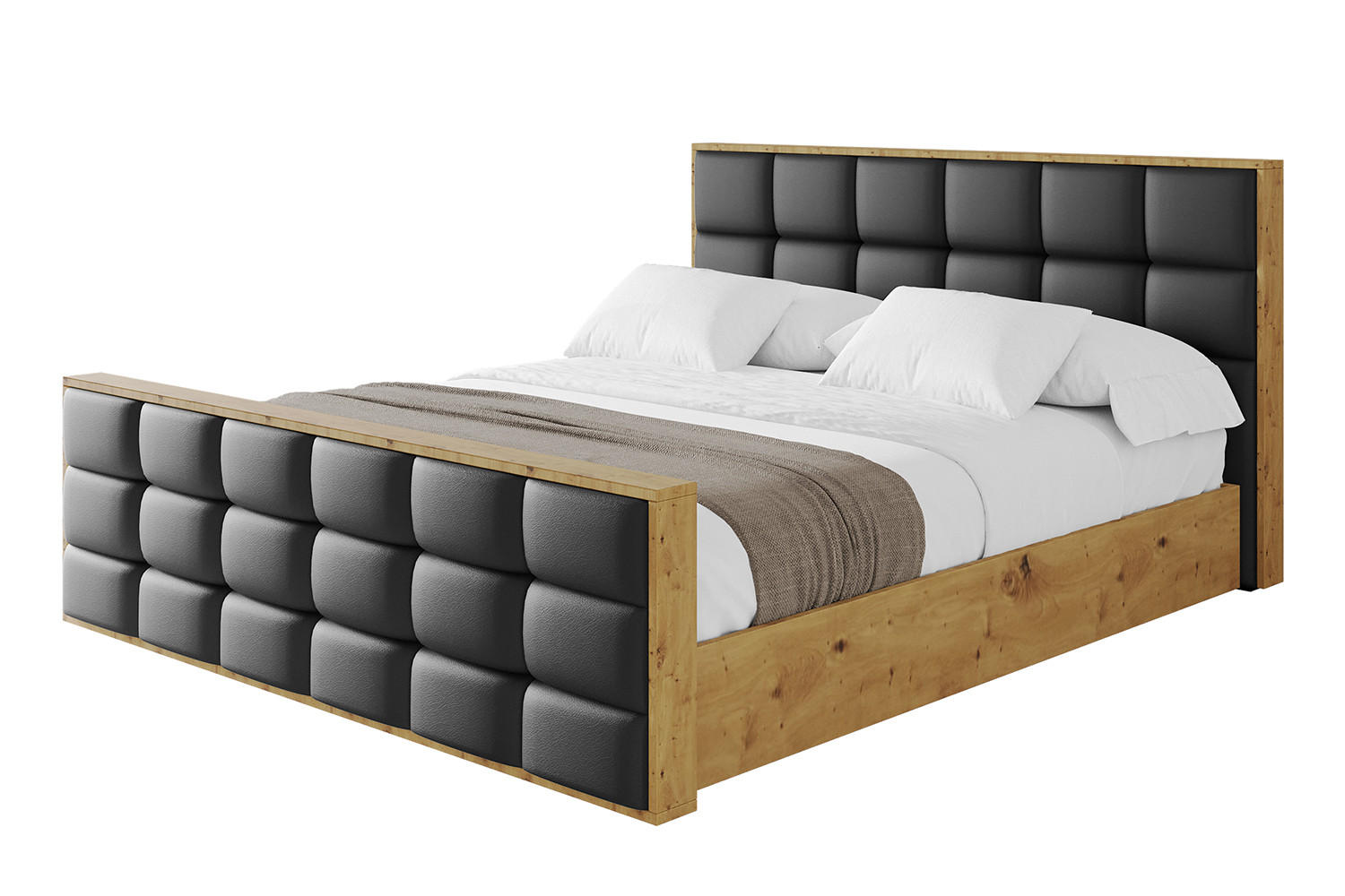POLSTERBETT mit Bettkasten, Fußteil und Lattenrost, Boxbett mit Matratze H3/H4 - ENZO2-Z 120x200 Schwarz Kunstleder - Schwarz Hochglanz, Holzwerkstoff/Textil (120/200cm) - ALTDECOR