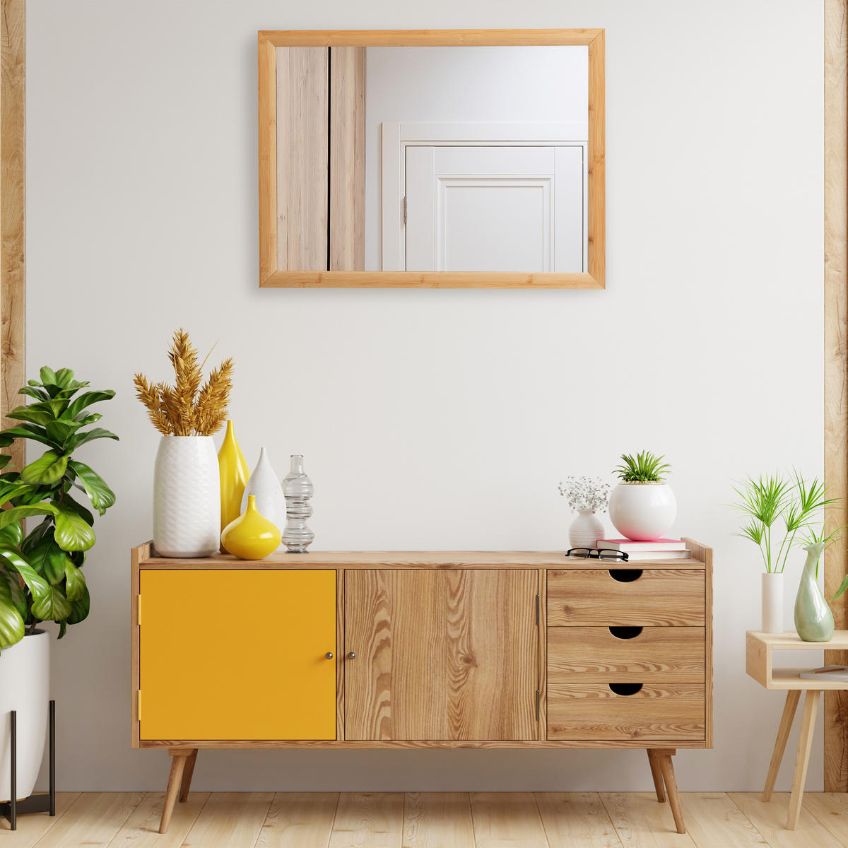 WANDSPIEGEL - Hellbraun, Glas/Holz (60/80/2cm) - Relaxdays