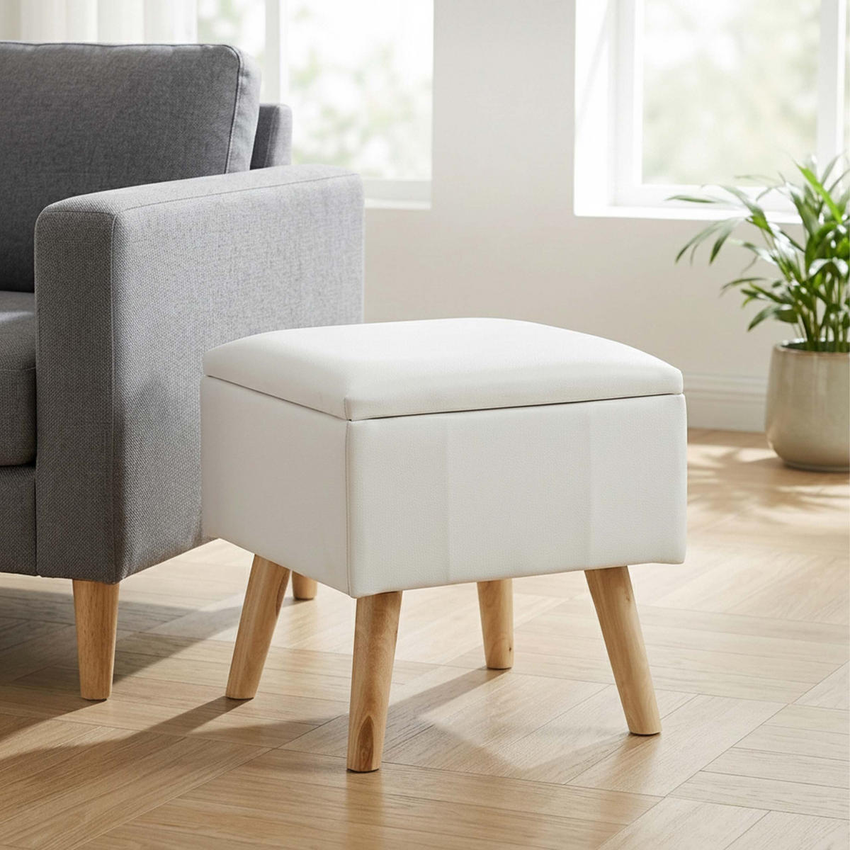 SITZHOCKER Weiß Stauraum Kunstleder - Multicolor, Holz/Holzwerkstoff (40/40/40cm) - Relaxdays
