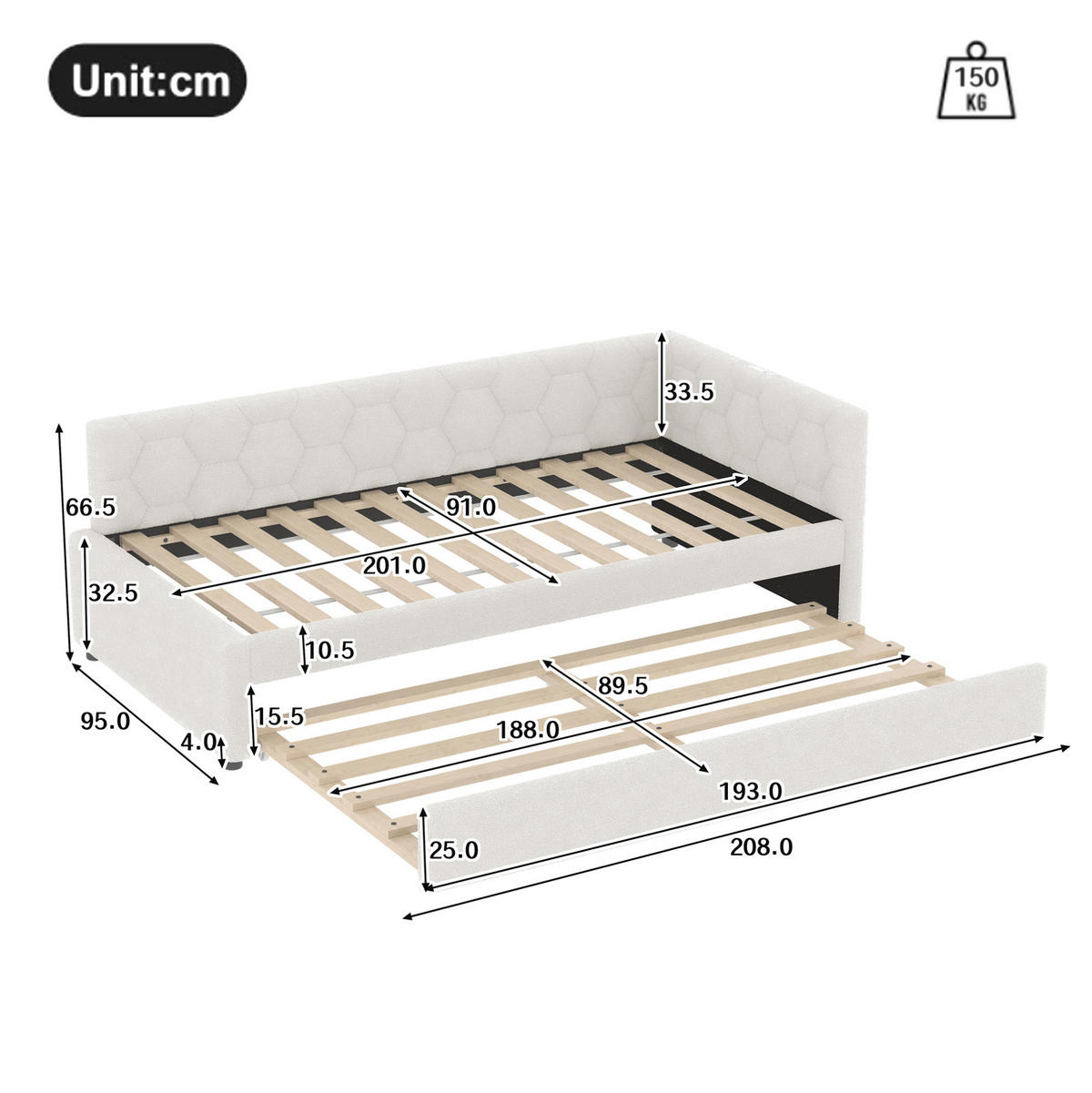 POLSTERBETT 90/200 cm Weiß aus Boucle mit Ausziehbett - Weiß, Textil (90/200cm) - OKMYHOME