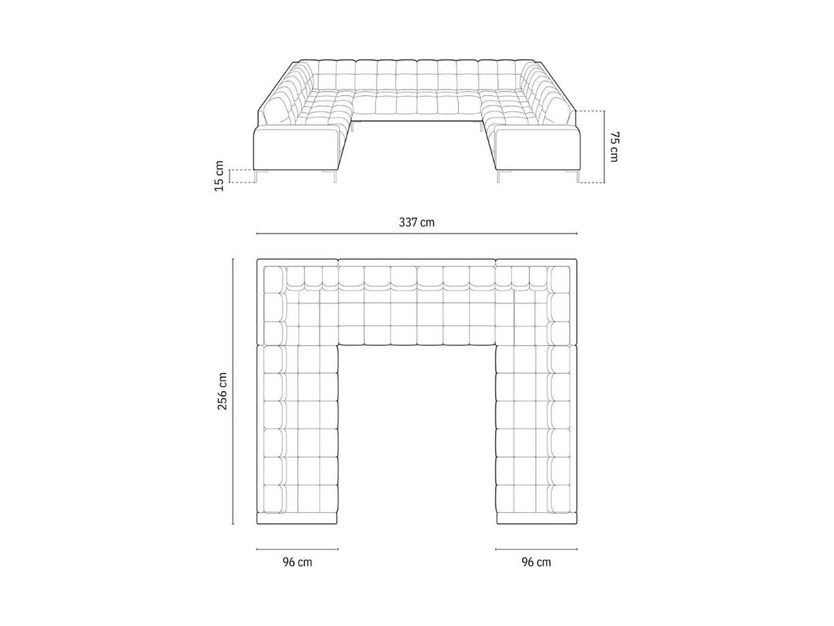 PANORAMASOFA Mamaia aus strukturiertem Stoff schwarz 9 Sitzplätze - Schwarz, Textil (256/75/337cm) - Micadoni