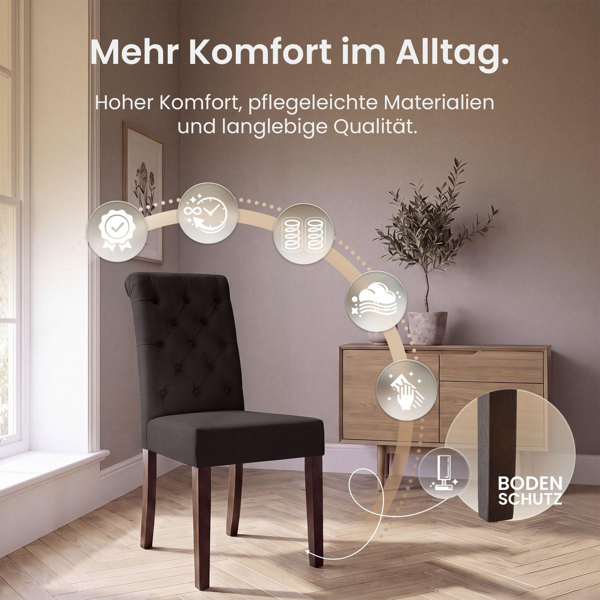 STUHL 2er Set Samt Braun - Walnussfarben/Braun, Holz/Textil (45/98/63cm) - CLP