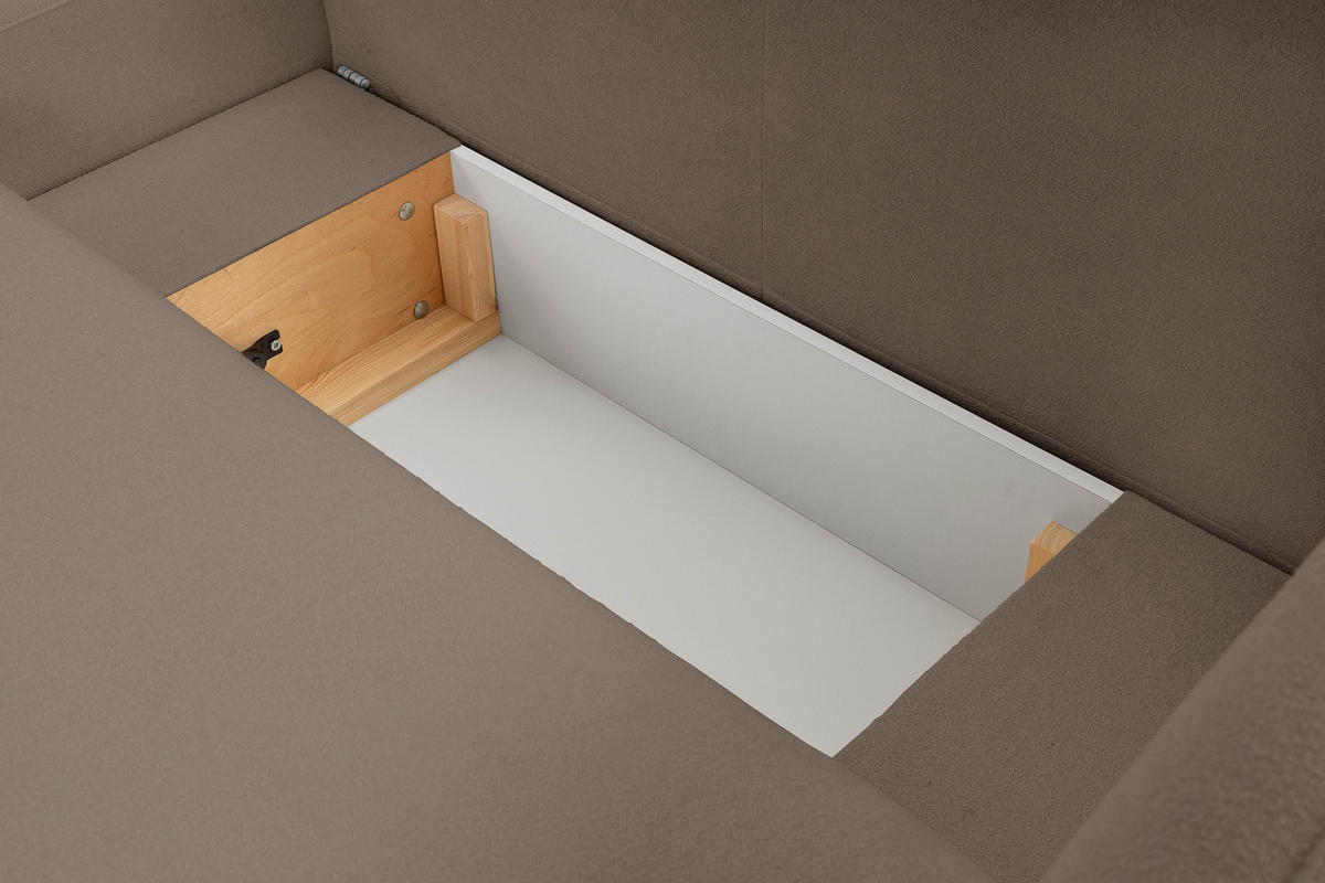 ECKSOFA AMICO L-S Braun Geflochtener Stoff mit Schlaffunktion - Braun, Holz (248/174cm) - MASSENO